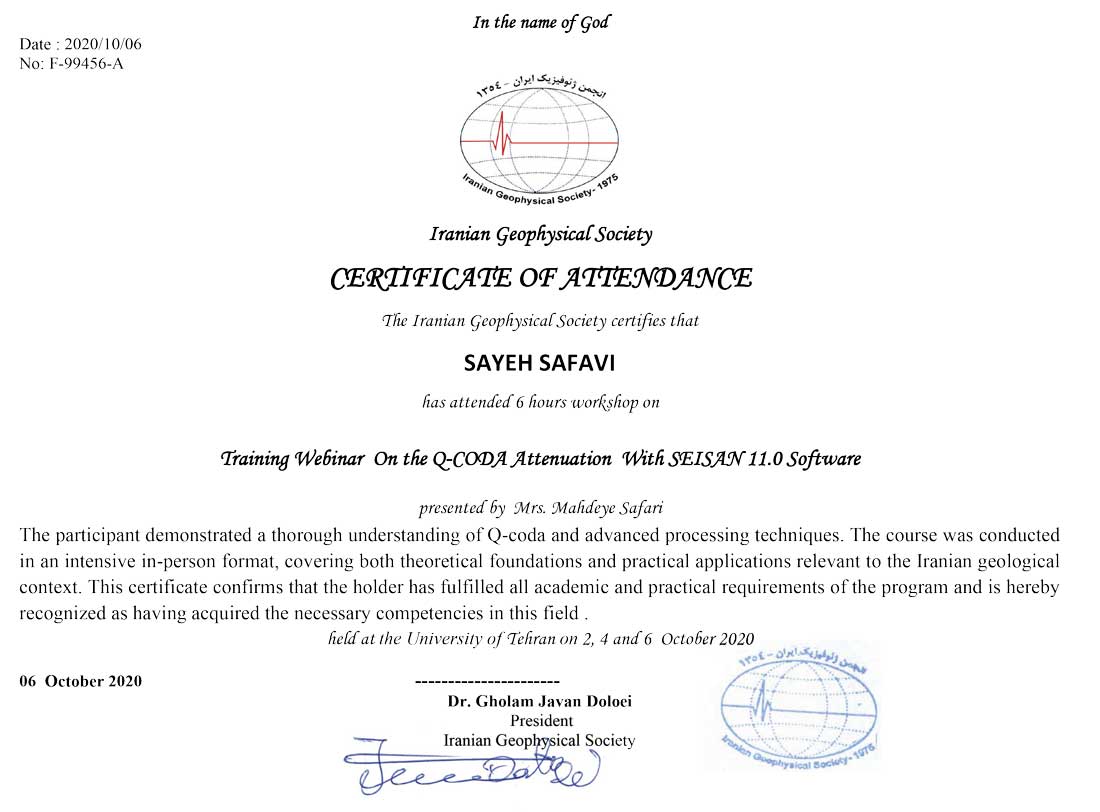 Q-CODA Attenuation Certificate Desktop